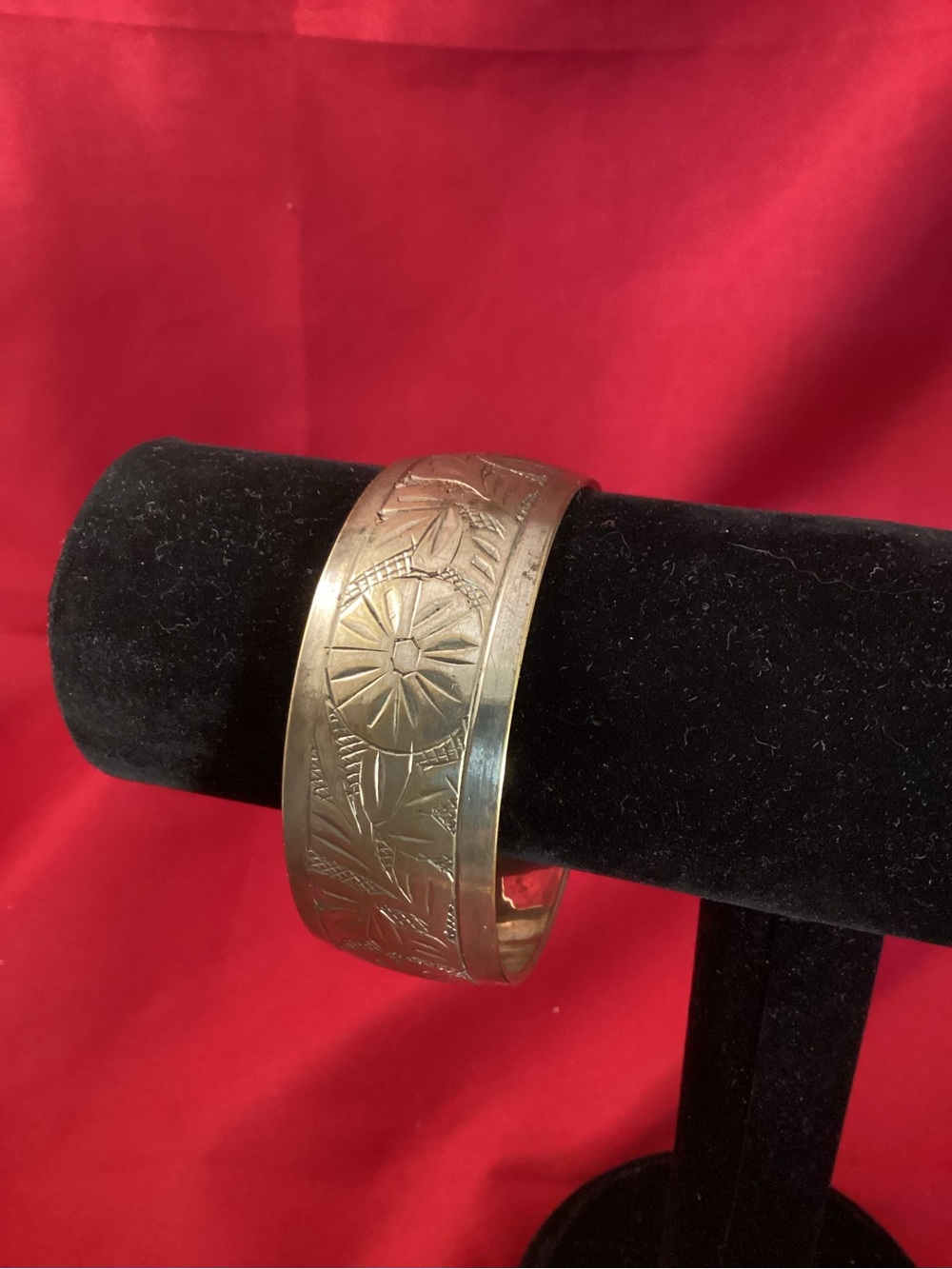 Large brass Floral Engraved Bracelet